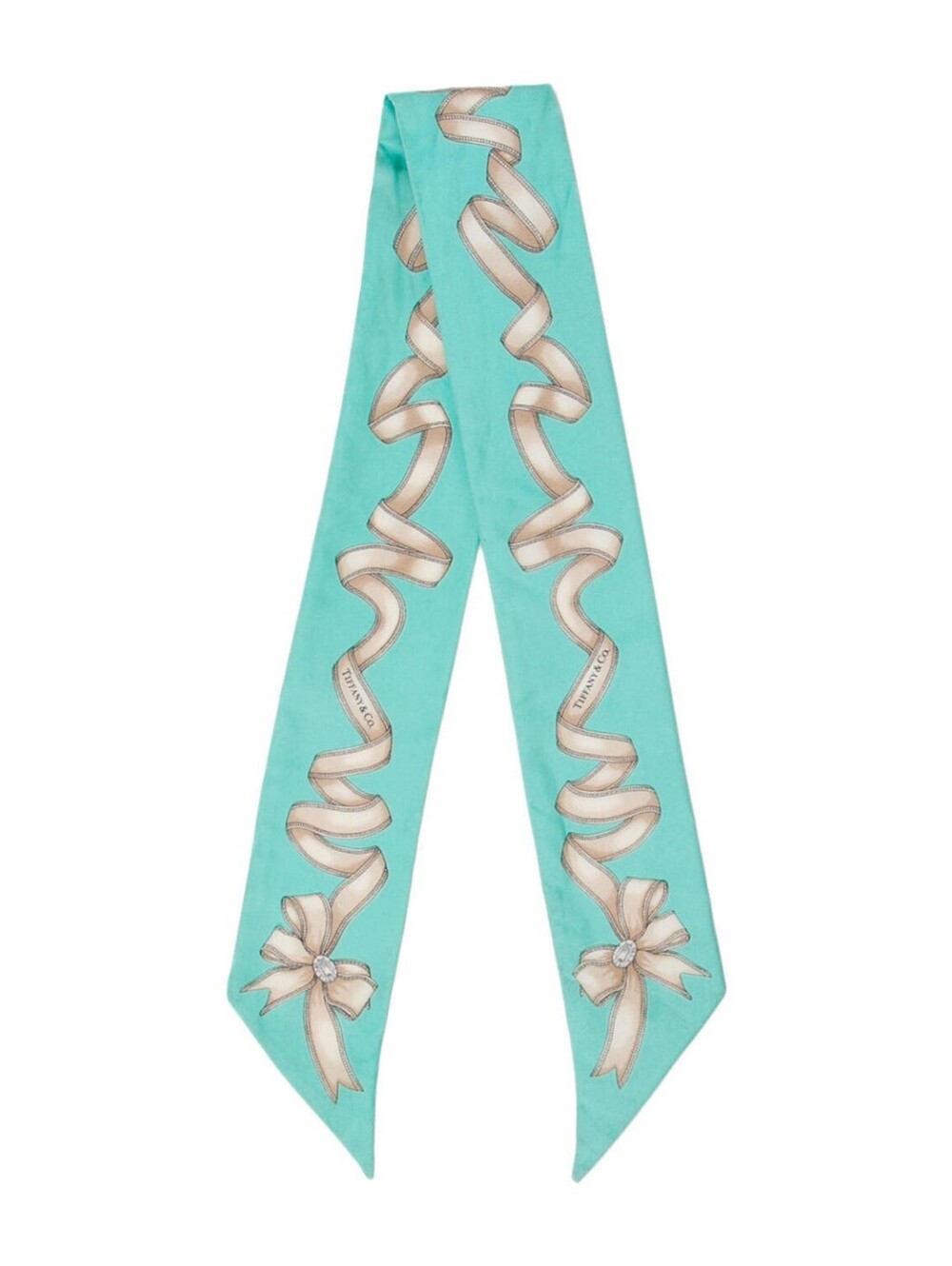 BNIB! RARE! AUTHENTIC TIFFANY & CO. 100% Silk Printed Twilly Scarf WHITE BOWS
